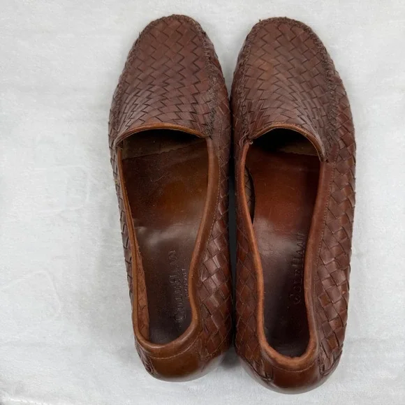 Cole Haan Resort Mens Brown Woven Leather Loafers Italian Made Slip On Shoes 13
